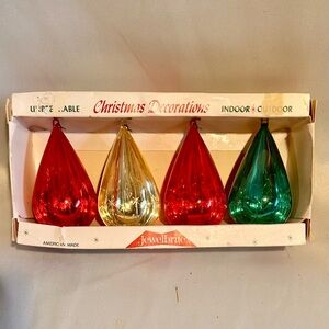 Vintage Jewelbrite Red, Gold, and Green Teardrop Ornaments Set of 4